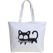 Cute Cat Animal Pattern Printed Large Capacity Canvas Material Casual Totes Shoulder Bags Lovely Hangbag Women Men Leisure Bags