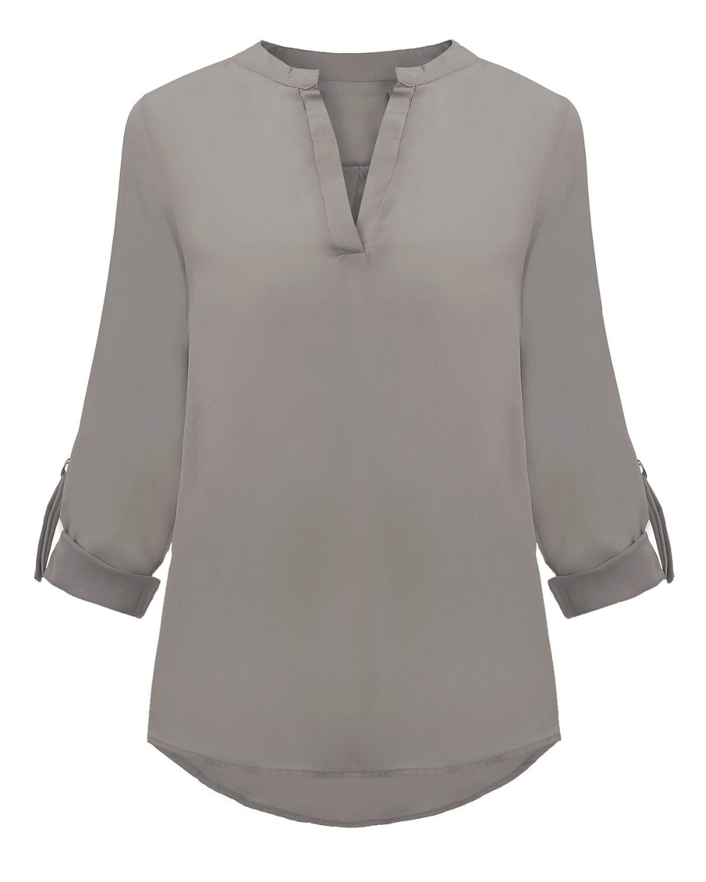 Zanzea 2018 Spring Women V Neck Chiffon Blouse Tops Fashion OL Style Fold Long Sleeve Casual Gray Blouses Plus Size Blusas Shirt aeProduct.getSubject()