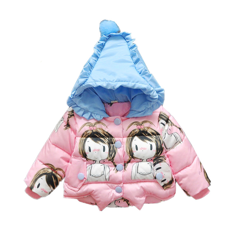 2015 girls warm coat baby winter long sleeve Cute little girl jacket children cotton-padded clothes kids outwear