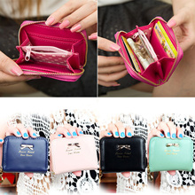 2015 Fashion Lady Coin Purse Colorful PU Leather Zip Around Women Wallets Card Holder Mini Pouch