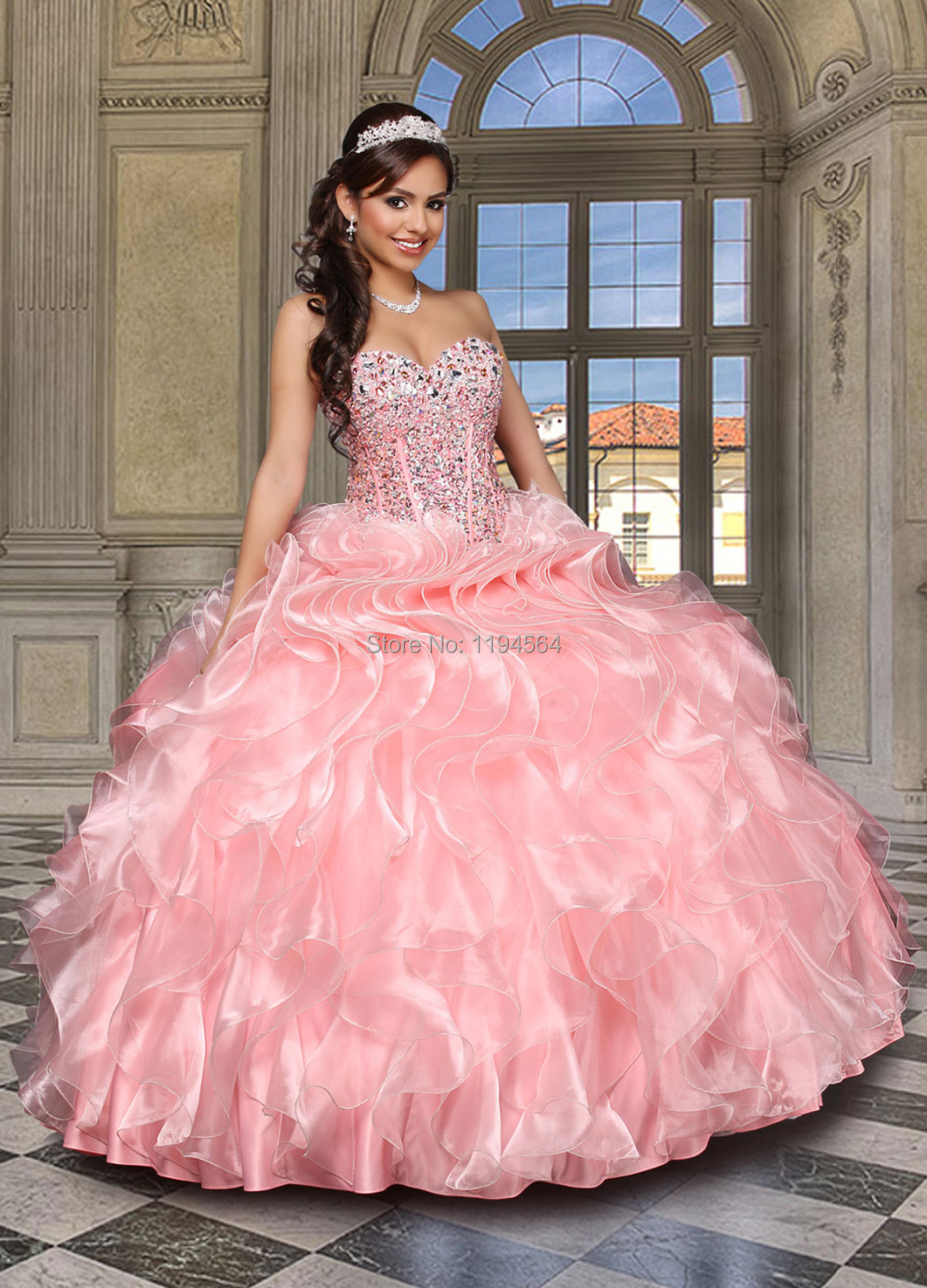 StunningBeadedPinkQuinceaneraDressesBallfontbGowns