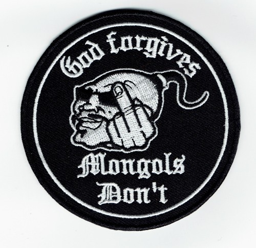 Embroidered Motorcycle Patch God Forgives Mongols Dont 35 Iron On Biker Jacket Vest Patch From 8268