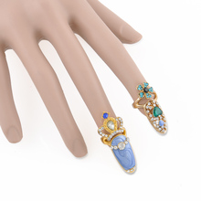  Fashion Lady Girl Unique Sweet Crystal pearl Rhinestone Flower Crown Finger Tip Nail Ring knuckle