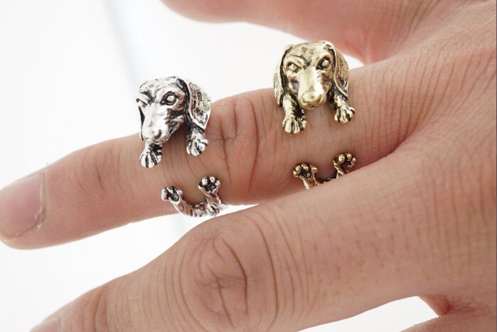 2015 Newest fashion Wholesale Dachshund ring Gun Black Antique Silver Antique Bronze 3 colors Pet ring