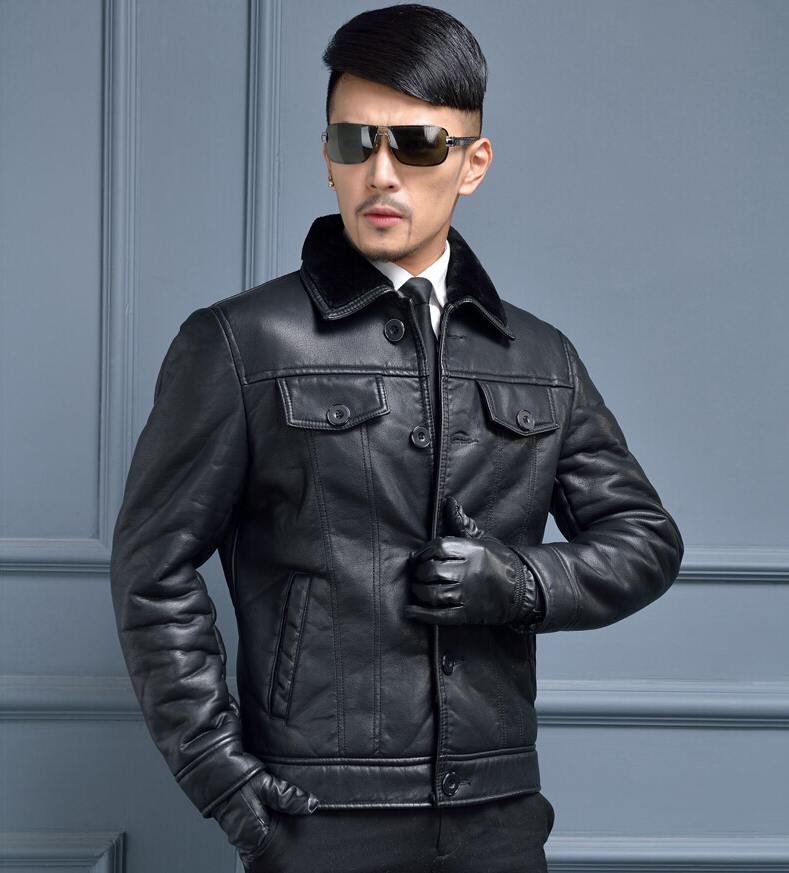Man Business Leather Coat 2015 New Winter Leather Jacket Men's Hoodies Outdoor Coat Casual Thickening Warm veste cuir homme