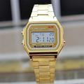 2015 Golden Elegant Men Women Retro Stainless Steel LCD Digital Sports Stopwatch Wrist Watch Free Shipping