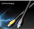 Fashion LED Intelligent light control Data Sync usb cable For Samsung Braided Cord Micro usb Cabel