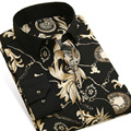 2016 Hawaiian Shirt Chain Printed Fashion Retro Floral Shirts Men Long Sleeve Slim Fit British Style