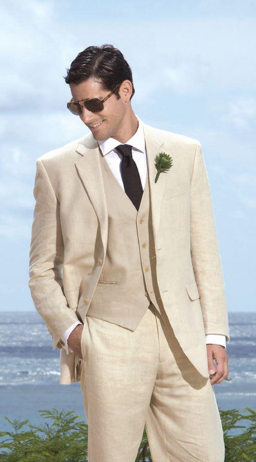 Classic Style Two Button Beige Groom Tuxedos Groomsmen Mens Wedding