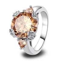 New Jewelry 2015 Vogue Champagne Morganite 925 Silver Fashion Ring Size 6 7 8 9 10 11 12 For Free Shipping Wholesale