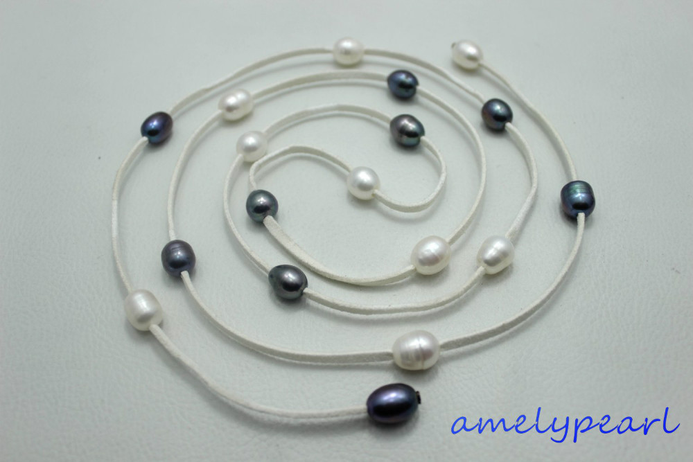 whiteleather       necklace48inch 10x12mm