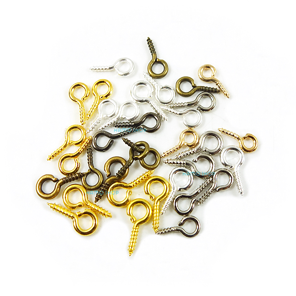 100pcs Small Tiny Mini Eye Pins Hooks Eyelets Screw Threaded Silver Clasps Hooks Jewelry