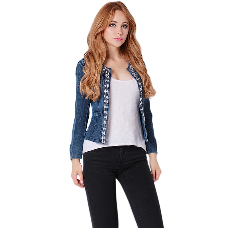 Wholesale New Arrival 2015 Women Coat Slim Denim Jackets Lady Jeans