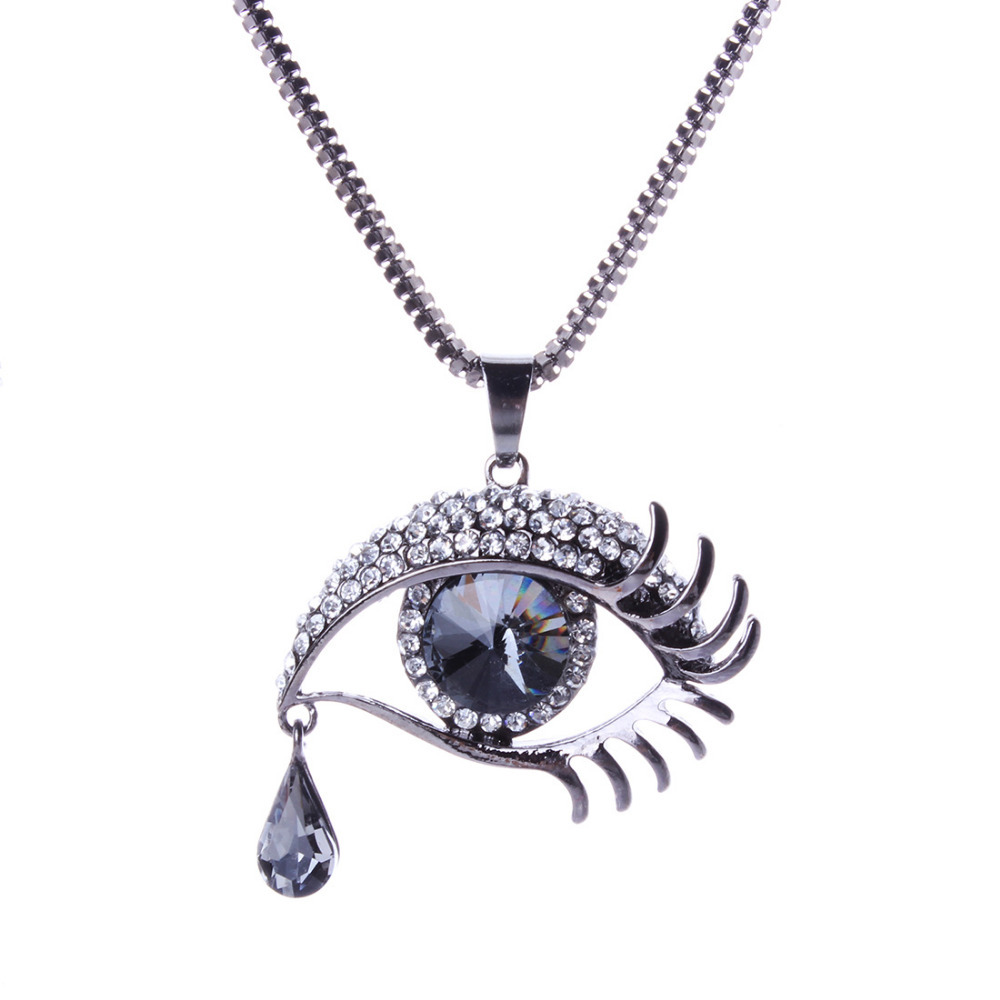 2015 New Fashion Lady Exquisite Jewelry Teardrop Cut Crystal Eye Design Pendant Full Shiny Rhinestone Necklace