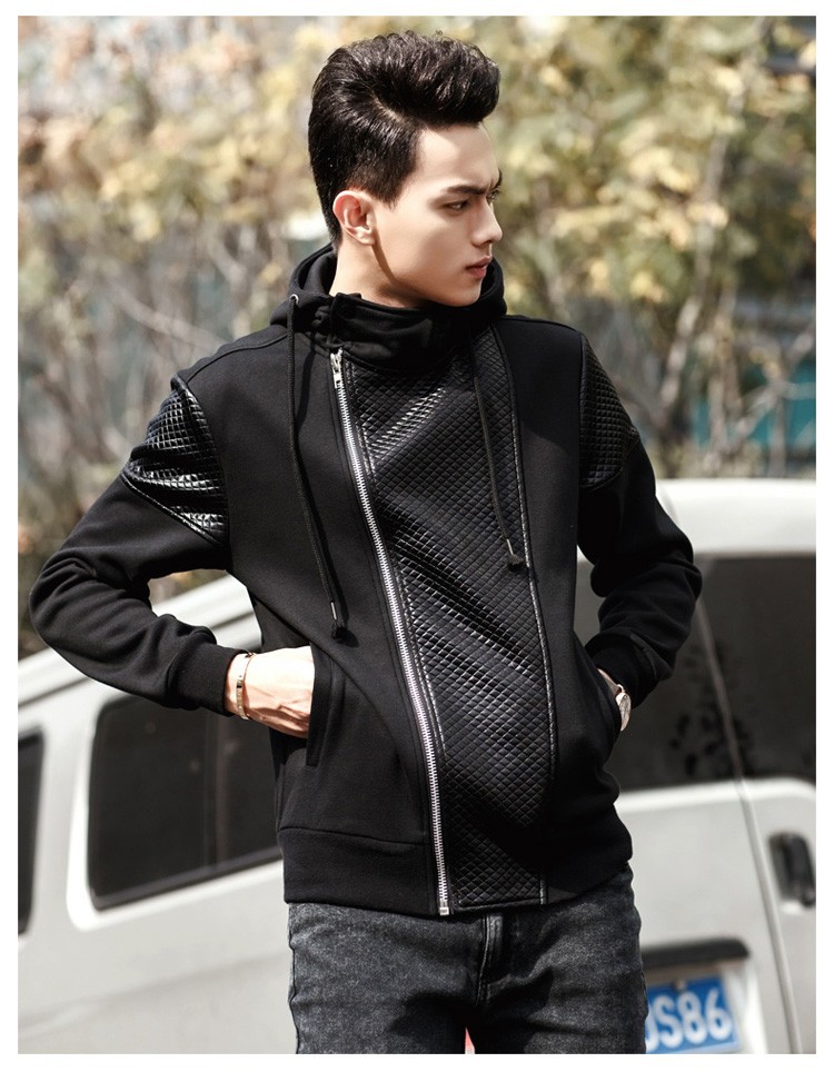 Mens hoodies and sweatshirts stand collar 2015 element autumn winter casual sweatshirt with zipper black high quality 4