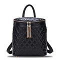 Women Trendy Fashion 2016 New Genuine Leather Bag Diamond Lattice Barrel shaped Backpack Lady Tassel Casual