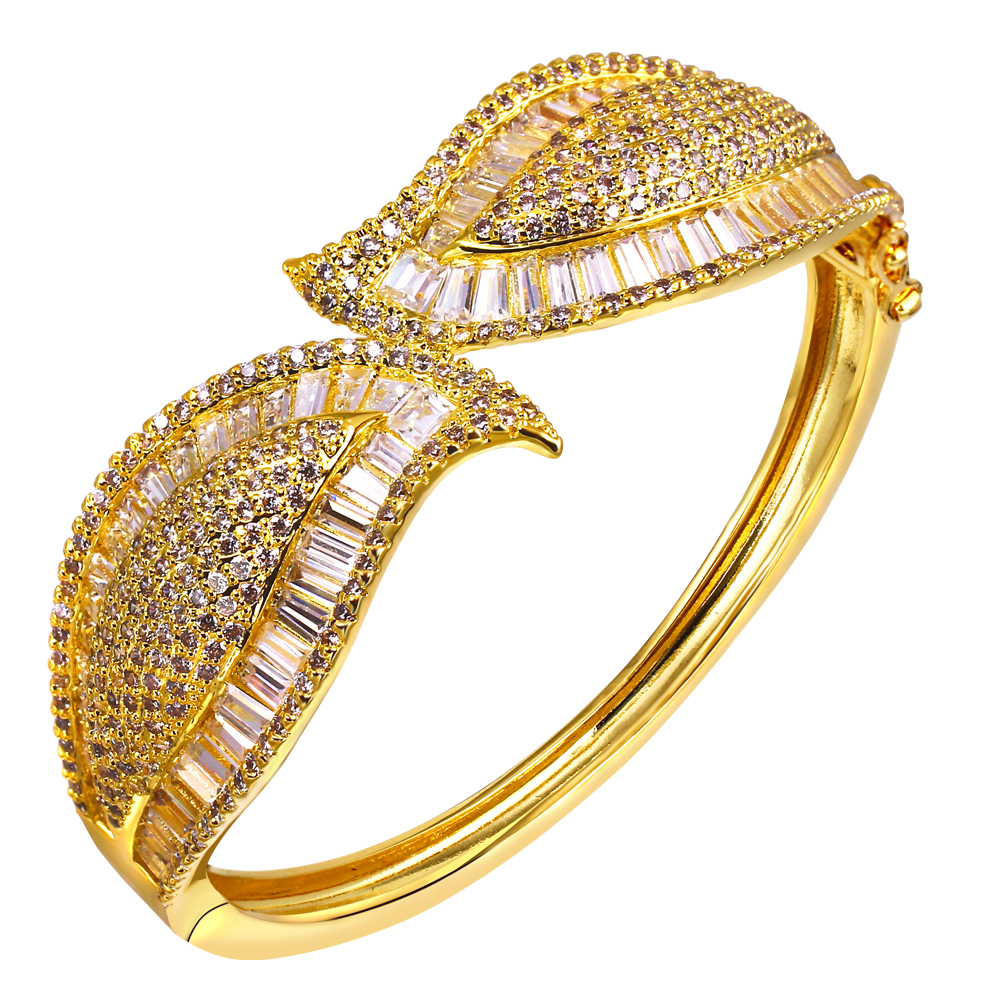 Leaf bangle bracelet Square cubic zirconia bangle jewelry High quality luxury bangles Cubic Zirconia 18K Gold Bridal Jewelry