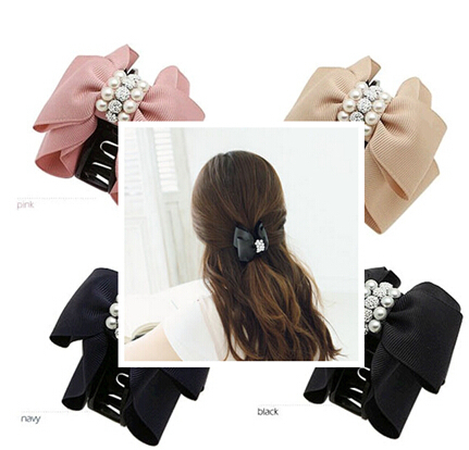 Professional for hair 2015 Brand New Hair Accessories Fashion Lovely Pearl Bow Bowknot Hair claw Hair