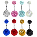 Christma Big Sale 10mm 6mm Crystal Disco Ball 316L Surgical Stainless Steel Belly Button Navel Ring