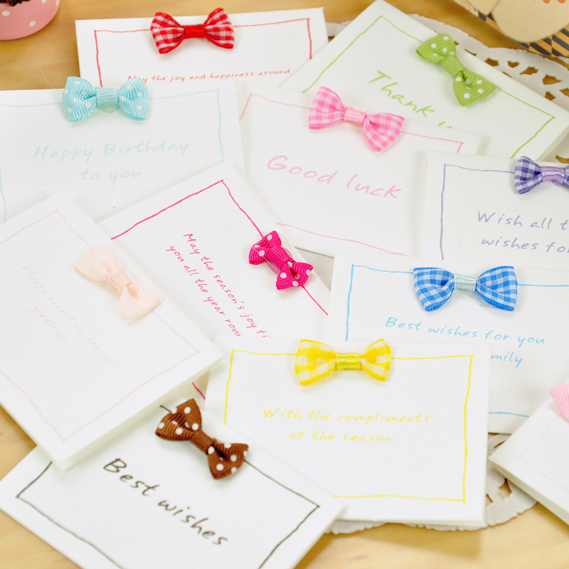 10 pcs/lot Small fresh bow Mini Greeting Cards thank you card birthday christmas card envelope writing paper stationery 0612