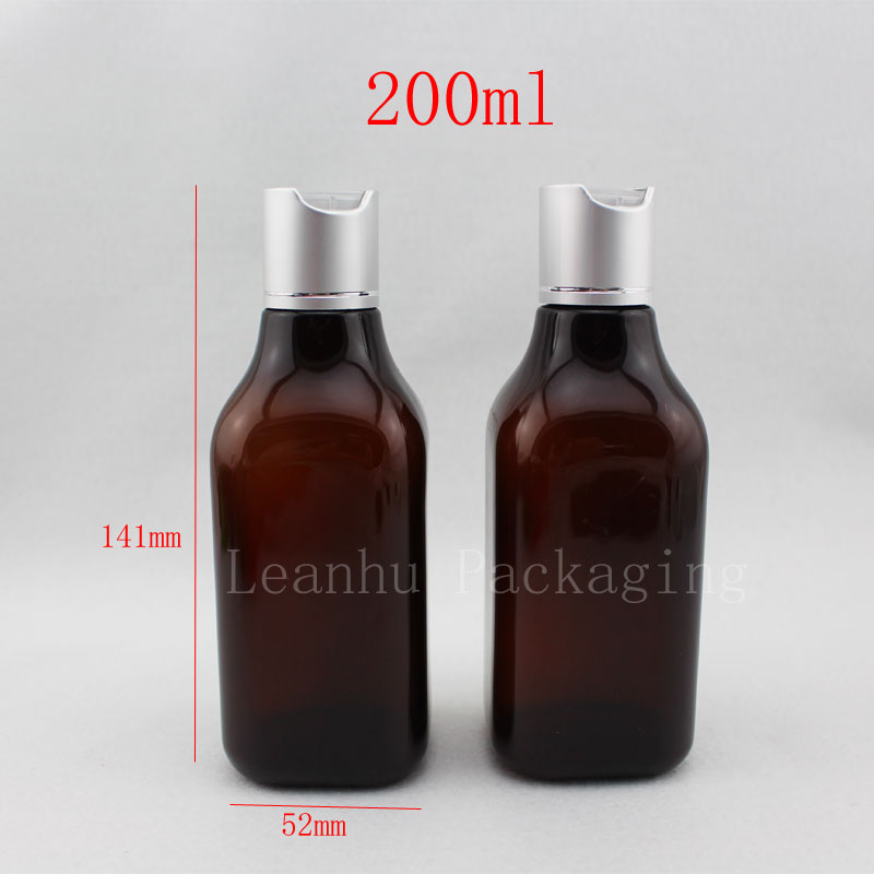 200ml square brown plastic bottles with luxury cap 200cc empty plastic cosmetic packaging lotion container essential oil bottles