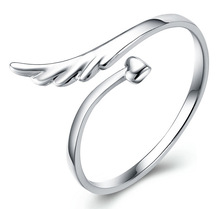 Free Shipping Adjustable Size Sterling Silver Ring Fashion Exquisite Angel Wing Rings Jewelry for women