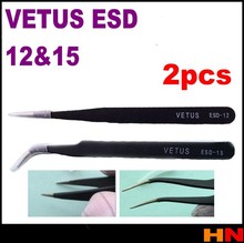 2pcs  Vetus ESD 12 & 15 Anti-Static Tools Tweezers Resists Corrosion Safe Anti-static Tweezers Maintenance Tools