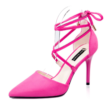 2016 New Summer Style women’s Lace Up high heels Shoes Pointed Toe Bandage Stiletto sandals Strap bow ladies Pumps shoes 34-49