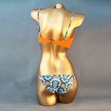 Snake Skin Pattern Printed Monokini Sexy Strappy Hollow Out One Piece Deep V Orange Swimwear Cut