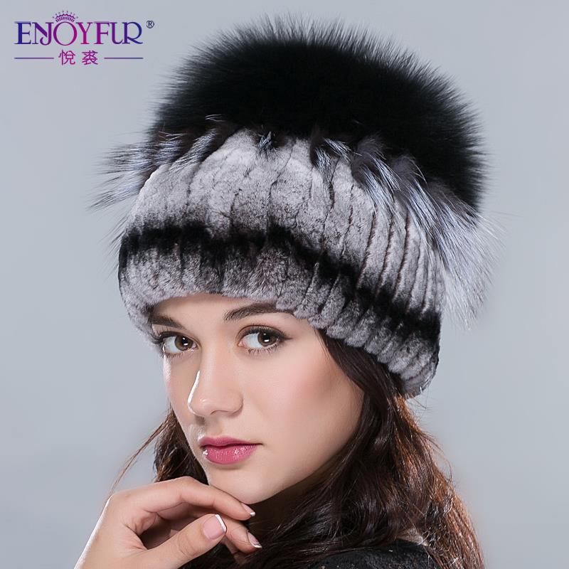 Russia fur hat for women winter rex rabbit fur hat with fox fur top female elastic knitted cap 2015 new fashion high-end beanies