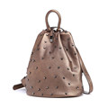 Trendy New Rivet studded Genuine Leather Backpack Preppy Style Backside Zipper Closure Women Occident Style Cowhide