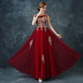 Long Red Lace Evening Dress Formal Party Prom Dinner Gold Embroidery Plus Size Maternity Dinner Prom