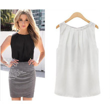 Sexy Fashion Women Girls Elegant Summer Solid Fold Collar Sleeveless Chiffon Vest Tank Tops Blouse Gift