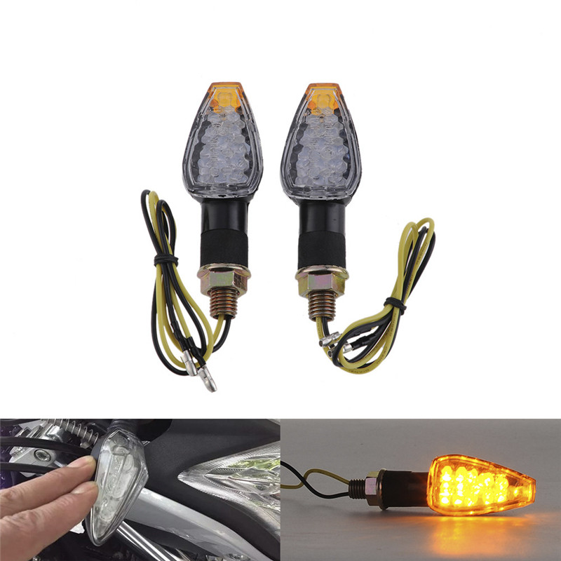2x Motorcycle 14 LED Turn Signal Indicator Blinker Amber Light with Clear Lens