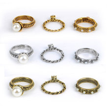 South Korea Imported Jewelry Fashion Retro Pearl Flower Knuckle Ring Anillos AnelThree Piece Mix Index Finger