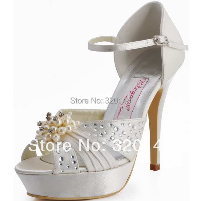 EP11057-PF Ivory Sandals Peep Toe Platform Diamond Satin 5inch/12.7cm Size35-41 Custom Made Ladies Evening Prom Wedding Shoes