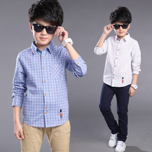 Children Tide Shirts For Boys 5-14Y Cotton Poyester Kids Boy Shirt Paid Cartoon Gentleman Clothes 2016 Spring Autumn