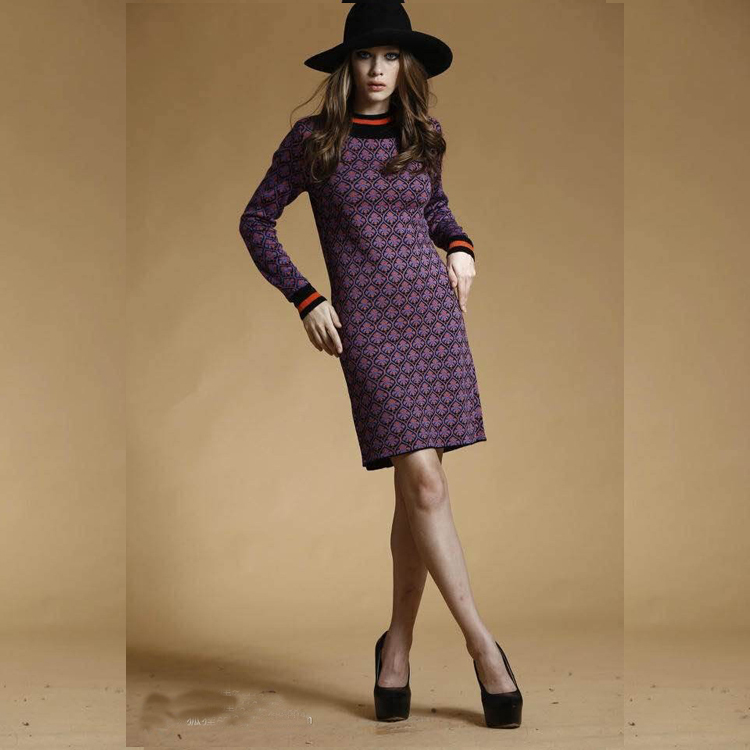 Free Shipping Fall 2014 Classic Long Sleeve Stretch Knit  Dress 141107SW03