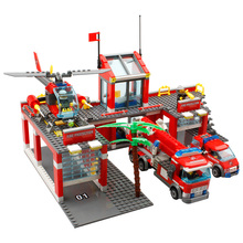 2015 New 774pcs/set Kazi City Fire Station Truck Helicopter Firefighter Minifigure Building Blocks Bricks Toys Legoe Compatible