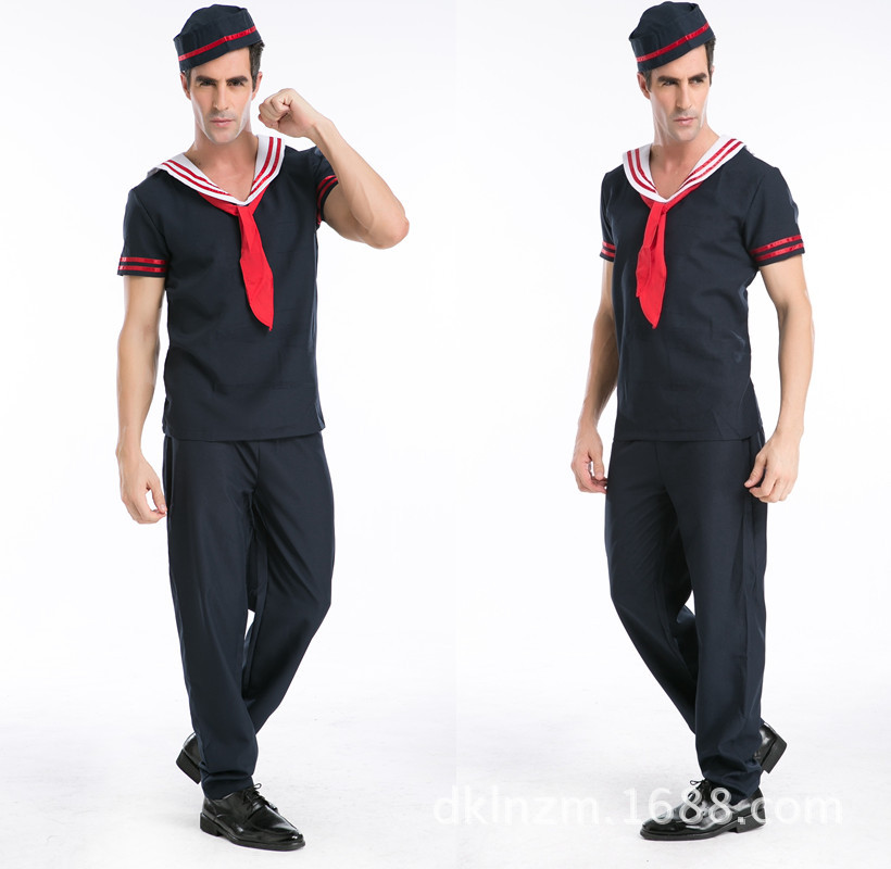 2014 tallas grandes disfraces de Halloween para capitán división de código traje azul marino para hombre