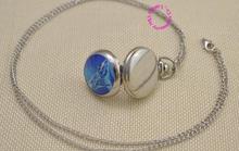 blue Cinderella crystal shoe pocket watch necklace girl ladies good quality lady kid women silver