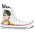 Wen White Hand Painted Design Custom Shoes Attack On Titan Eren Anime High Top Men Women