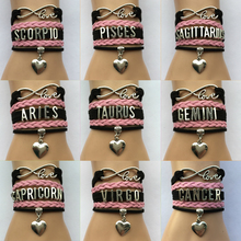 Drop Shipping Infinity Love 12 Constellation Bracelets- Aries/Taurus/Gemini /Cancer /Virgo /Scorpio/Pisces Zodiac Sign Bracelets