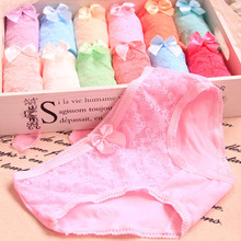 2015 Girl Series cotton candy color stitching lace panties, underwear women sexy underwear cute bow Women’s panties