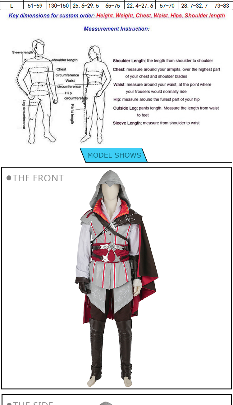 Manluyunxiao Men Game Character Assassins Creed Costume Ezio Auditore Da Firenze Costume Halloween Costume For Men Custom Made Cosplay007
