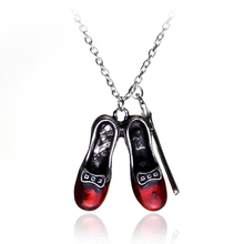 Free Shipping Europe America Alice In Wonderland 2016 Pendant Necklace Red shoes pendant maxi necklace statement jewelry