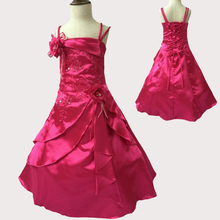 Free shipping A-line Fuchsia Girl Party Dress embroidery Beaded children’s Gown for weddings dresses For Kids 4-10 Years X-1545