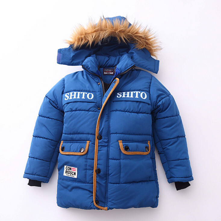 TOP NS 2015 boys winter jacket with hooded soft warm cotton winter jacket for boy children winter clothing plus velvet for 6-12Y