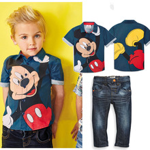 Retail 2016 New Fashion Children Clothes Children Clothing Tracksuit Micket Mouse t-shirt + jeans Kids Costume Boys Clothing set