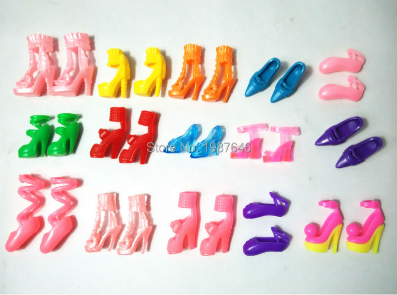 Randomly Picked 10 Pairs Colorful Assorted Fashion Colorful Doll Shoes Heels Sandals For Barbie Dolls Accessories